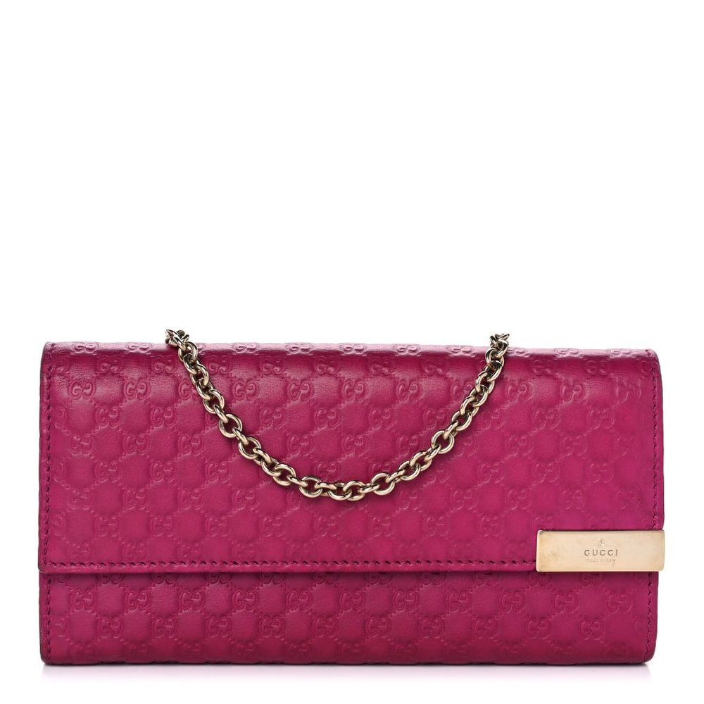 💯%100% AUTHENTIC! GUCCI Microguccissima Signature Chain Wallet Bouganville
